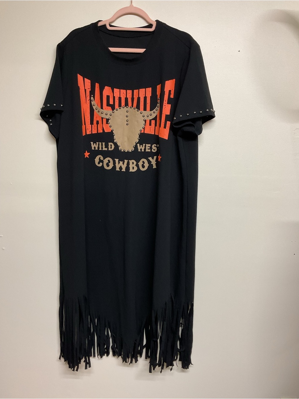 SHEIN Black Tee Dress with Orange Nashville Graphic and Tan Steer